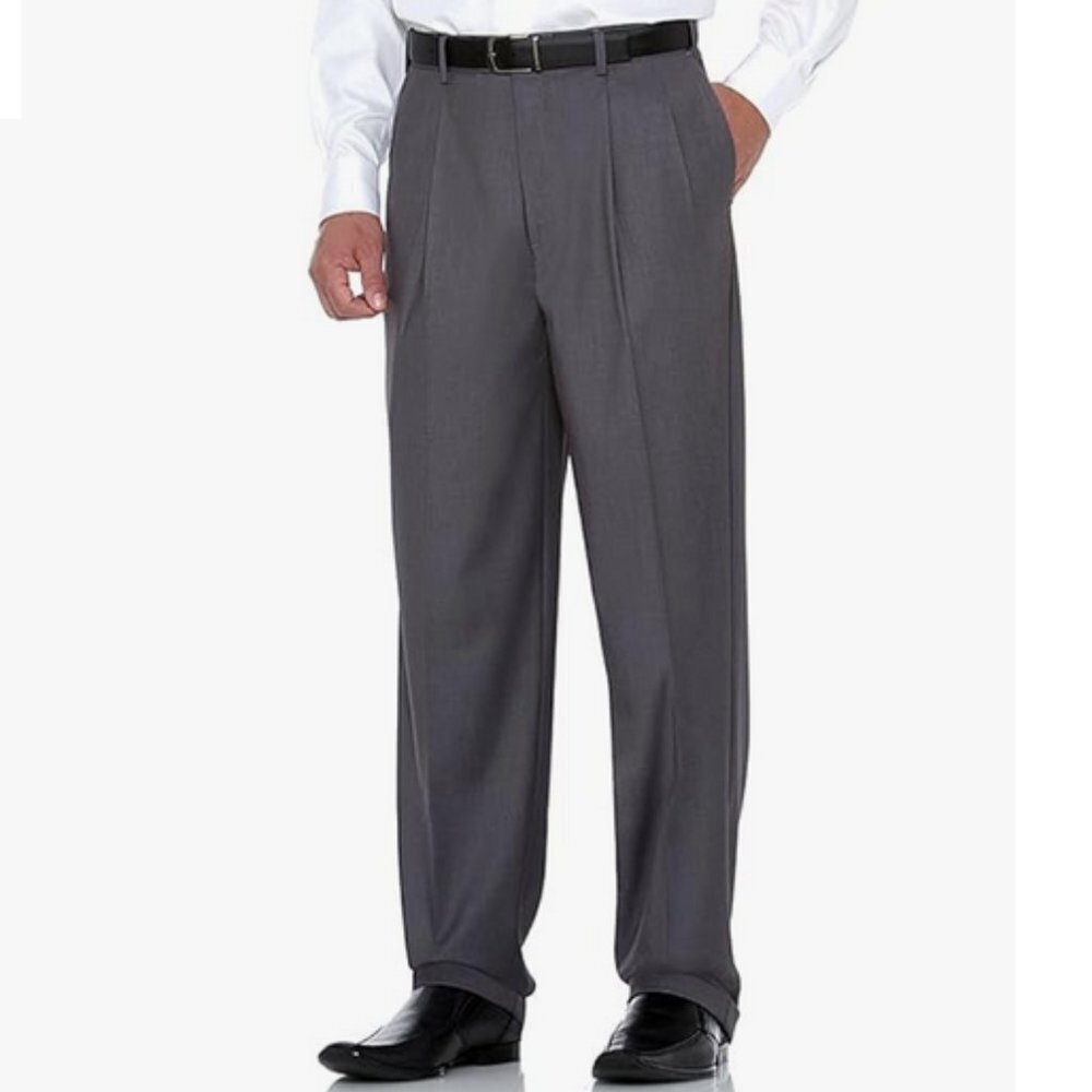 Savane Heather Gray Dress Pants French Fly Relaxed Fit Comfort Waist 46W 34L 46